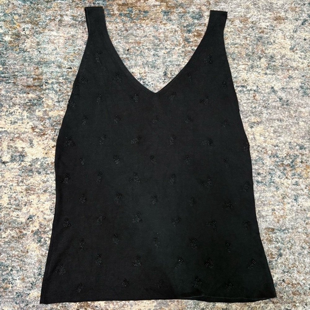 Black Beaded Sweater Tank Top